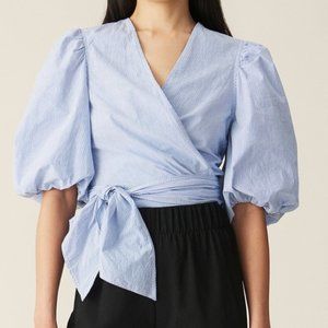Ganni Striped Cotton Poplin Wrap Blouse - Size 36 (US 6)
